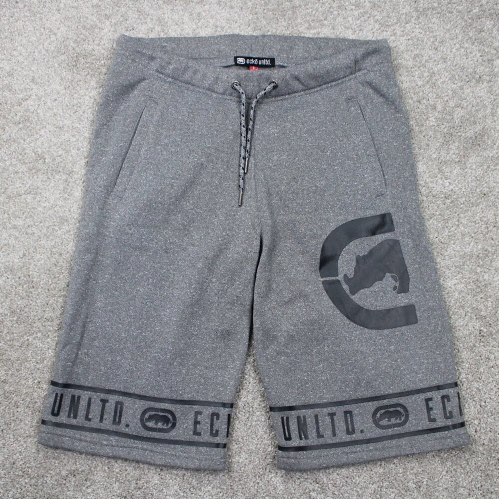 Ecko UNLTD Sweat Shorts Mens Small Gray Drawstring‎ Polyester w/ 12" inseam